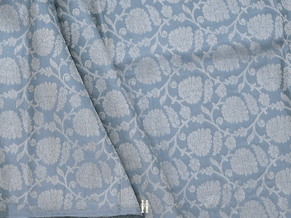 Floral Design Turkish Blue Kanchipuram Silk Blouse Material