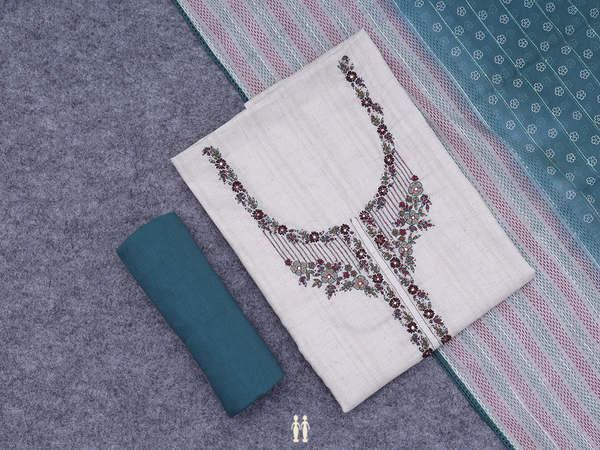 Floral Design White Cotton Unstitched Salwar Material