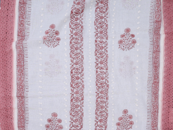 Floral Design White Cotton Unstitched Salwar Material