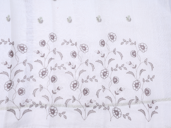 Floral Design White Cotton Unstitched Salwar Material