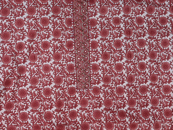 Floral Design White Cotton Unstitched Salwar Material