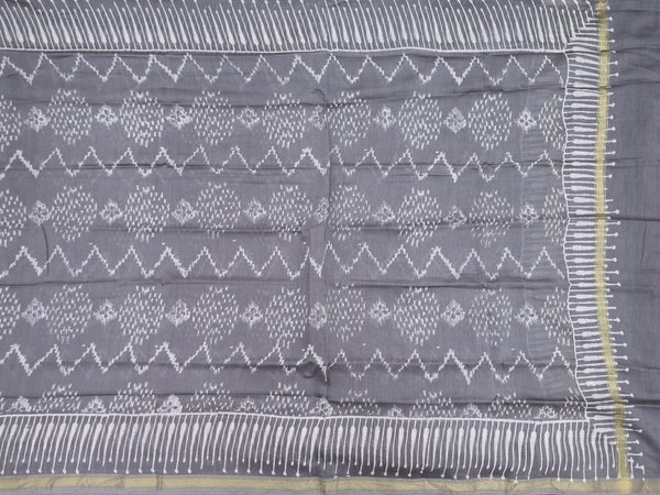 Floral Design White Ikat Cotton Unstitched Salwar Material