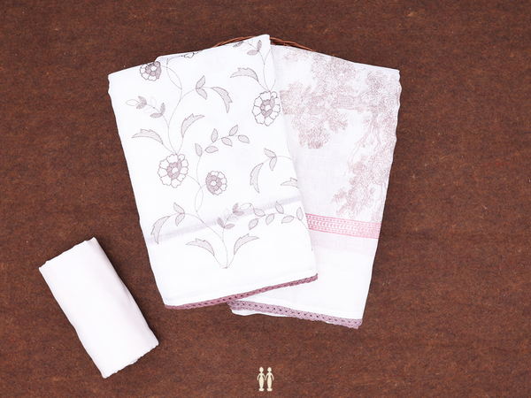 Floral Design White Linen Unstitched Salwar Material