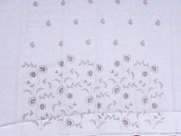 Floral Design White Linen Unstitched Salwar Material