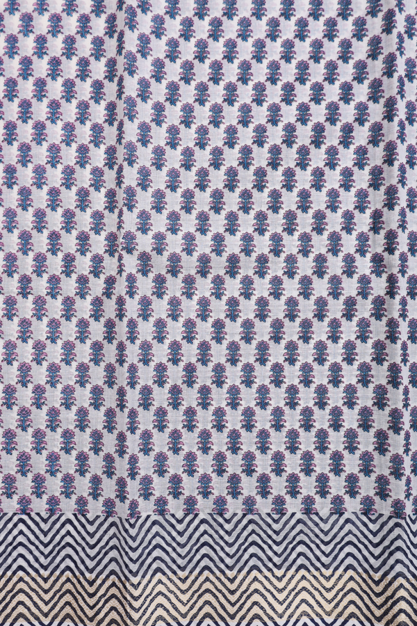 Floral Design White Printed Cotton Half Saree Material