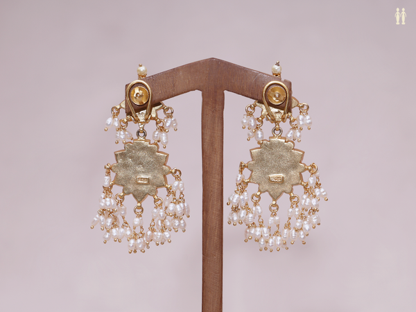 Floral Design With Beaded Gold Plated Pure Silver Earrings