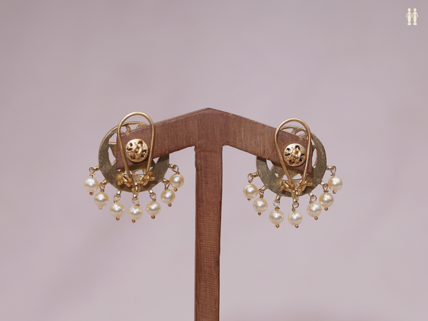 Floral Design With Beads Gold Plated Pure Silver Earrings
