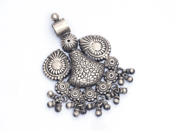 Floral Design With Beads Oxidized Pure Silver Pendant