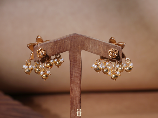 Floral Design With Beads Pure Silver Stud Earrings