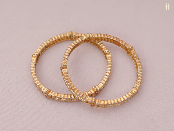 Floral Design With Crystal Stone Gold Plated Silver Bangles