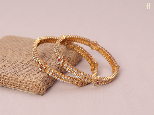 Floral Design With Crystal Stone Gold Plated Silver Bangles