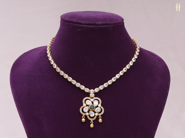 Floral Design With Crystal Stone Gold Plated Silver Necklace