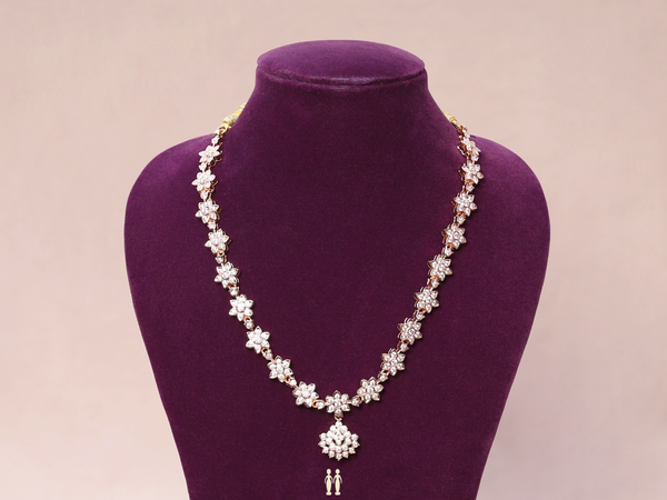 Floral Design With Crystal Stone Gold Plated Silver Necklace