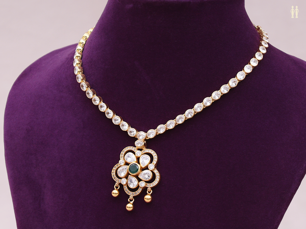 Floral Design With Crystal Stone Gold Plated Silver Necklace