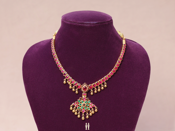 Floral Design With Kemp Stone Gold Plated Silver Necklace