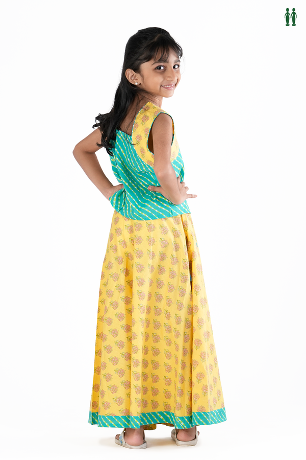 Floral Design Yellow And Green Cotton Pavadai Sattai
