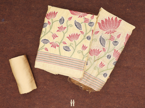 Floral Design Yellow Linen Unstitched Salwar Material