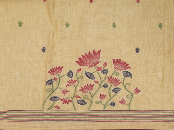 Floral Design Yellow Linen Unstitched Salwar Material