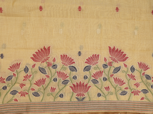 Floral Design Yellow Linen Unstitched Salwar Material