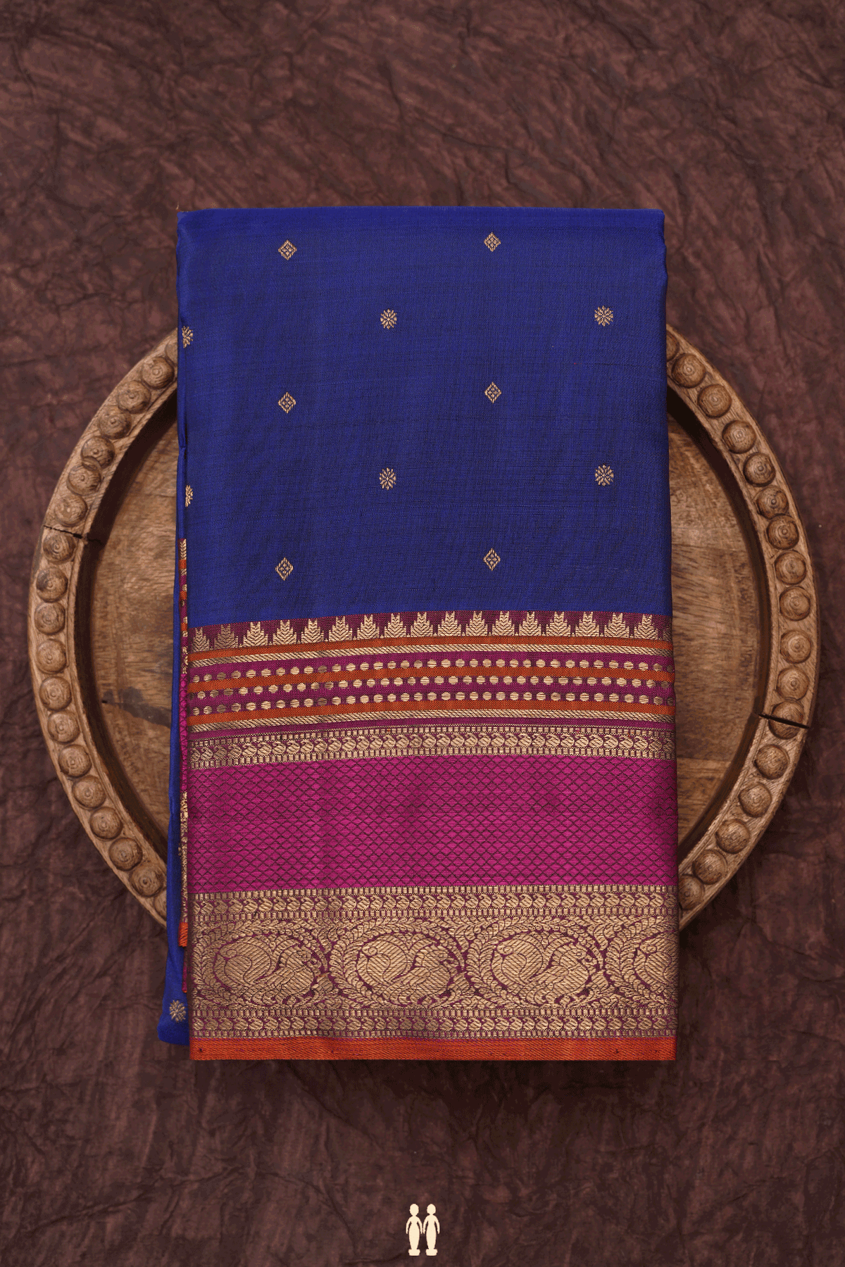 Floral Diamond Buttis Royal Blue Kanchipuram Silk Saree