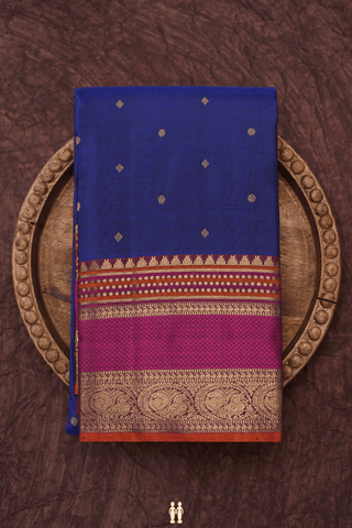 Floral Diamond Buttis Royal Blue Kanchipuram Silk Saree