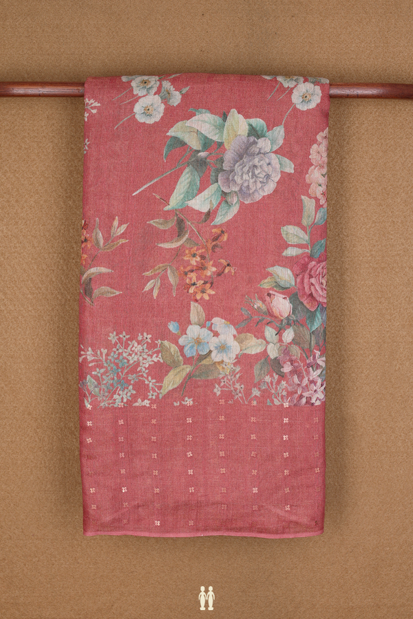 Floral Digital Printed Brick Red Organza Silk Saree