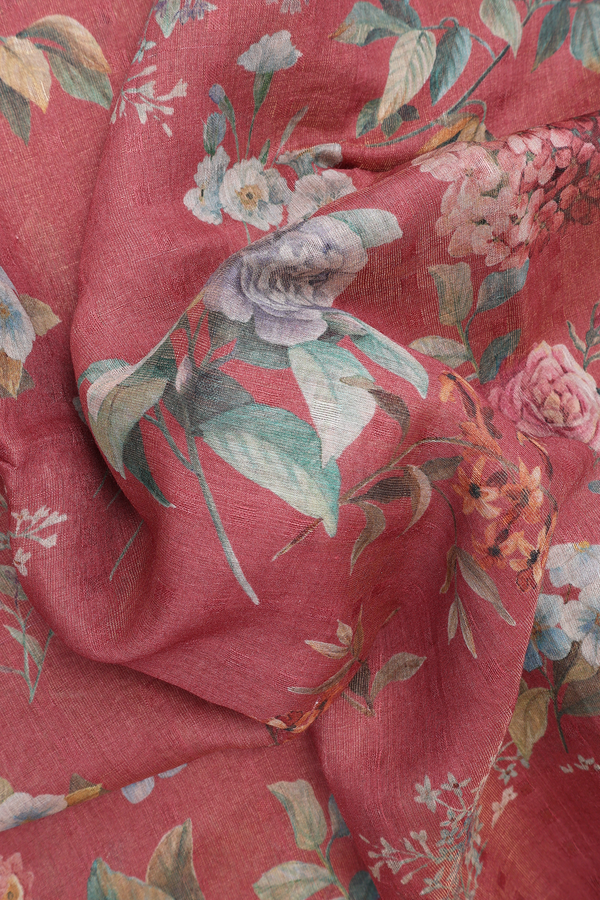 Floral Digital Printed Brick Red Organza Silk Saree