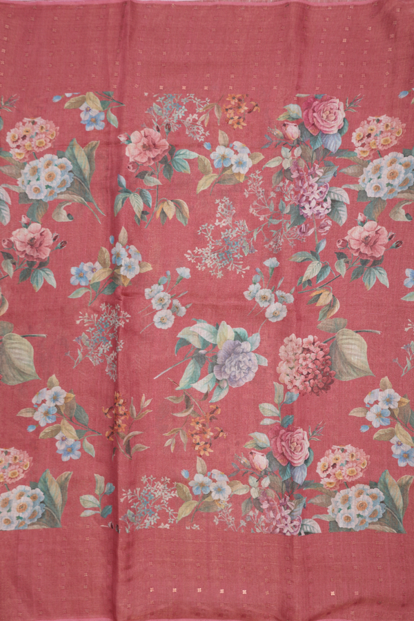 Floral Digital Printed Brick Red Organza Silk Saree