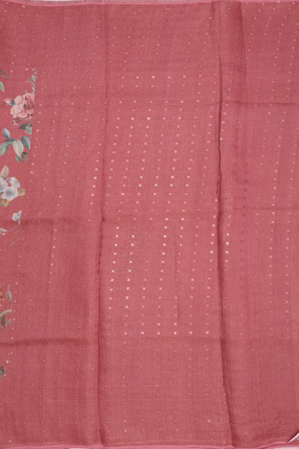 Floral Digital Printed Brick Red Organza Silk Saree