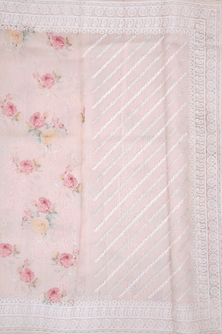 Floral Digital Printed Cream Pink Organza Silk Saree