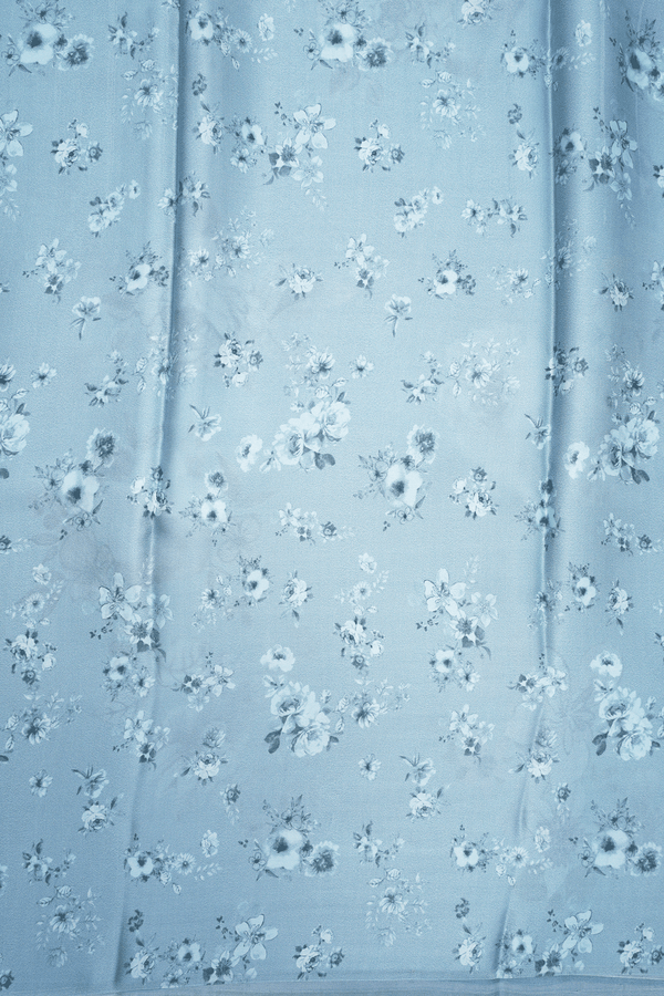 Floral Digital Printed Light Blue Satin Crepe Saree