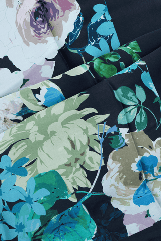 Floral Digital Printed Midnight Blue Crepe Saree