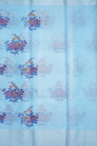 Floral Digital Printed Pastel Blue Kota Cotton Saree