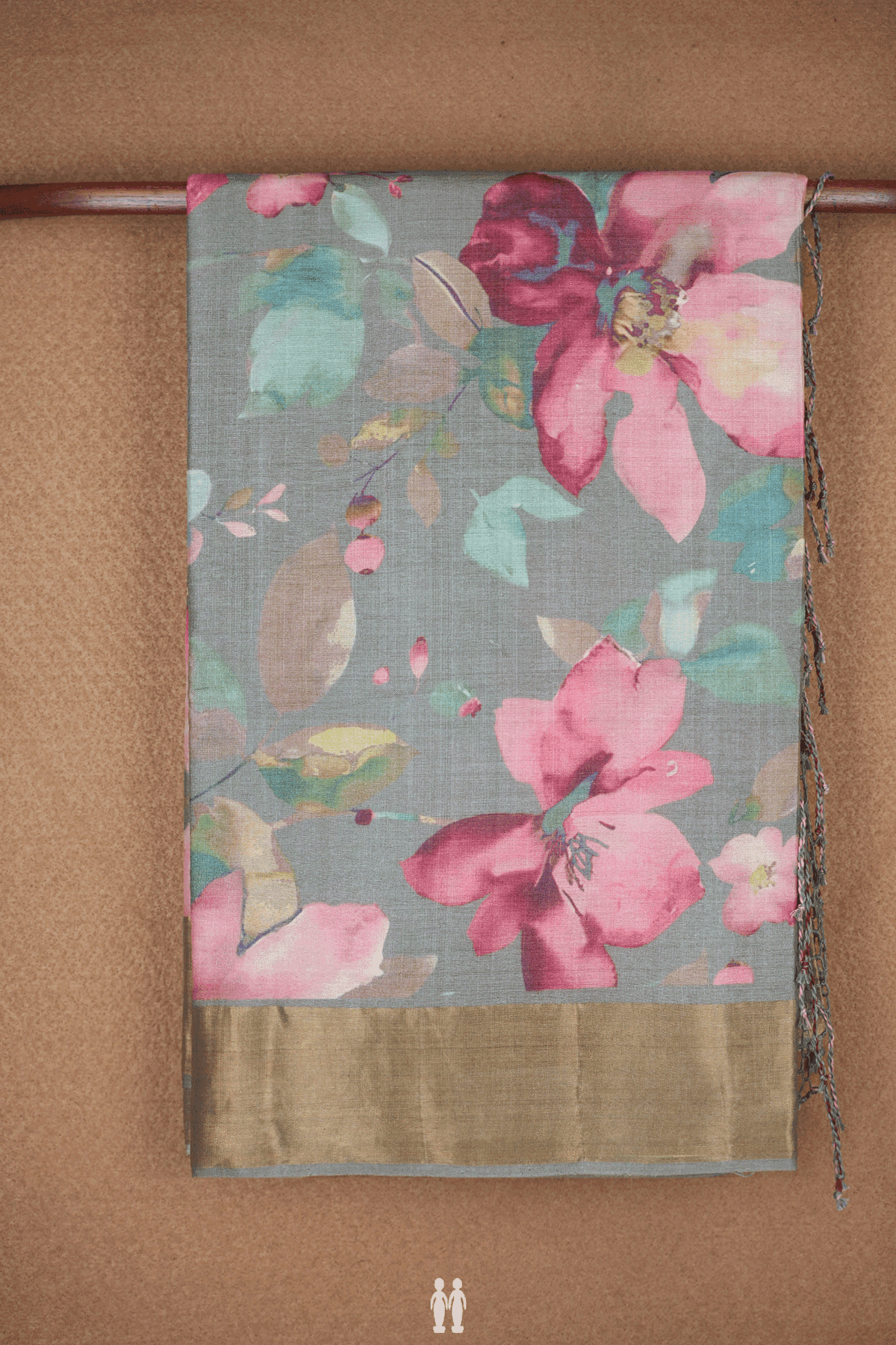 Floral Digital Printed Steel Grey Tussar Silk Saree