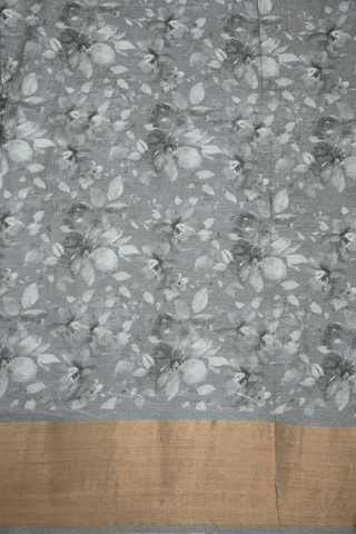 Floral Digital Printed Steel Grey Tussar Silk Saree