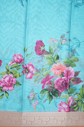 Floral Digital Printed Turkish Blue Kota Cotton Saree