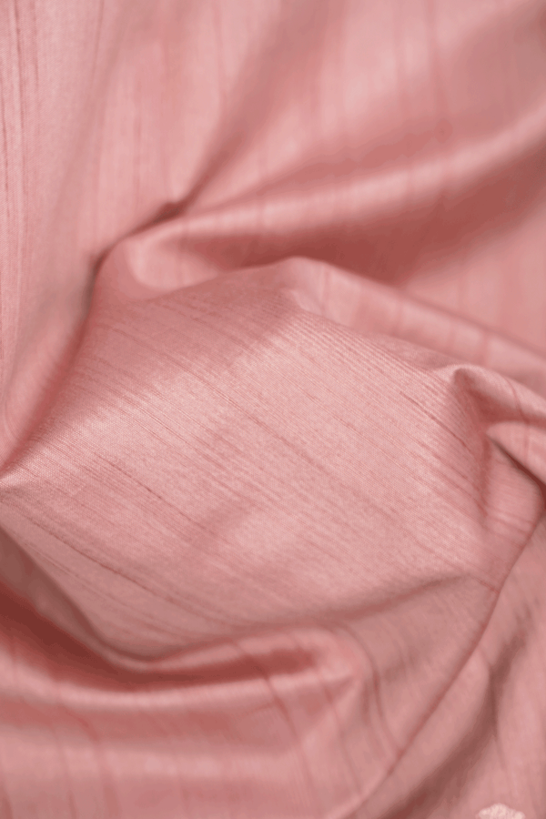Floral Embroidered Border Dusty Pink Semi Raw Silk Saree
