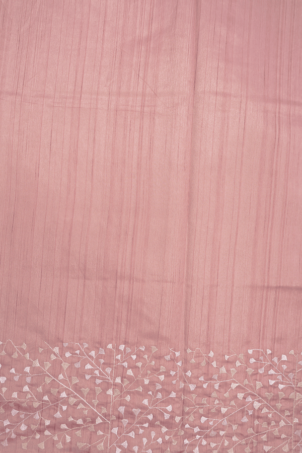 Floral Embroidered Border Dusty Pink Semi Raw Silk Saree