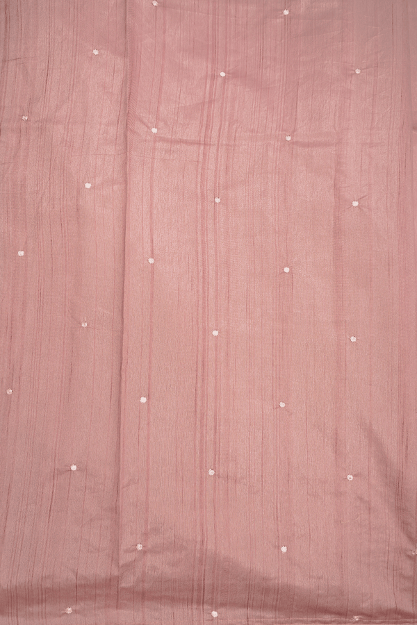 Floral Embroidered Border Dusty Pink Semi Raw Silk Saree