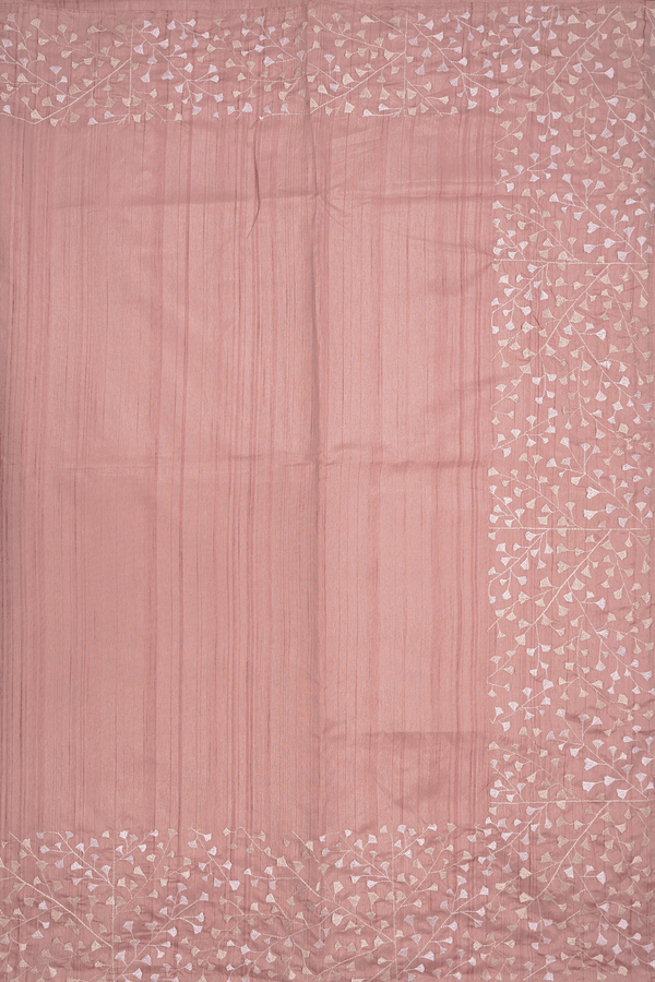 Floral Embroidered Border Dusty Pink Semi Raw Silk Saree