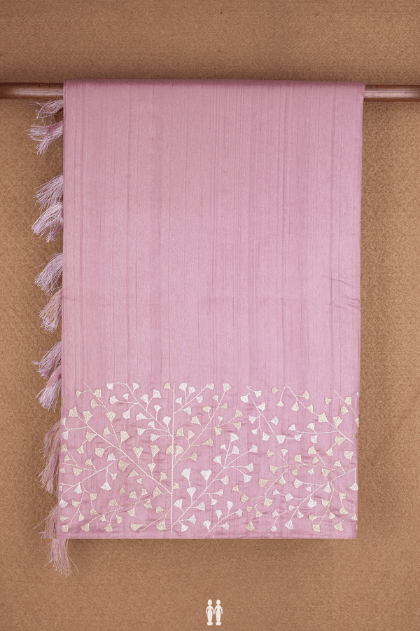 Floral Embroidered Border Orchid Pink Semi Raw Silk Saree