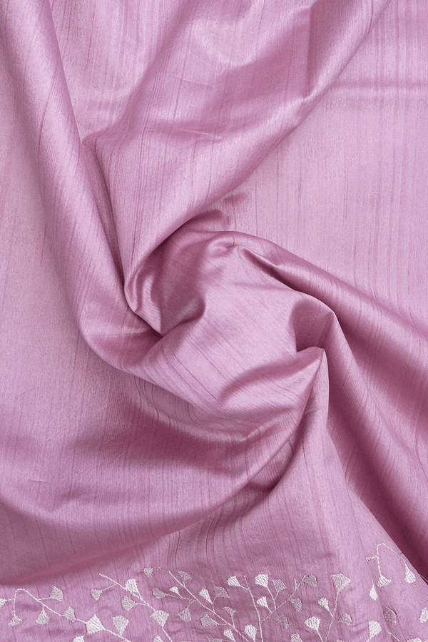 Floral Embroidered Border Orchid Pink Semi Raw Silk Saree