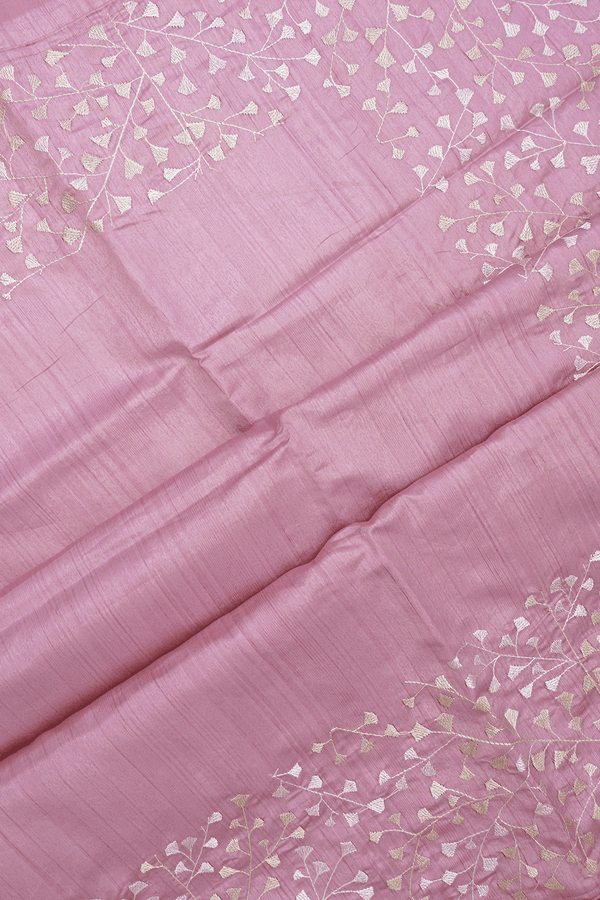 Floral Embroidered Border Orchid Pink Semi Raw Silk Saree