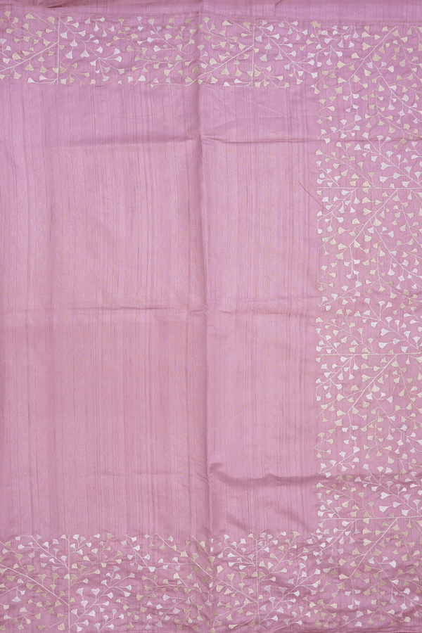 Floral Embroidered Border Orchid Pink Semi Raw Silk Saree