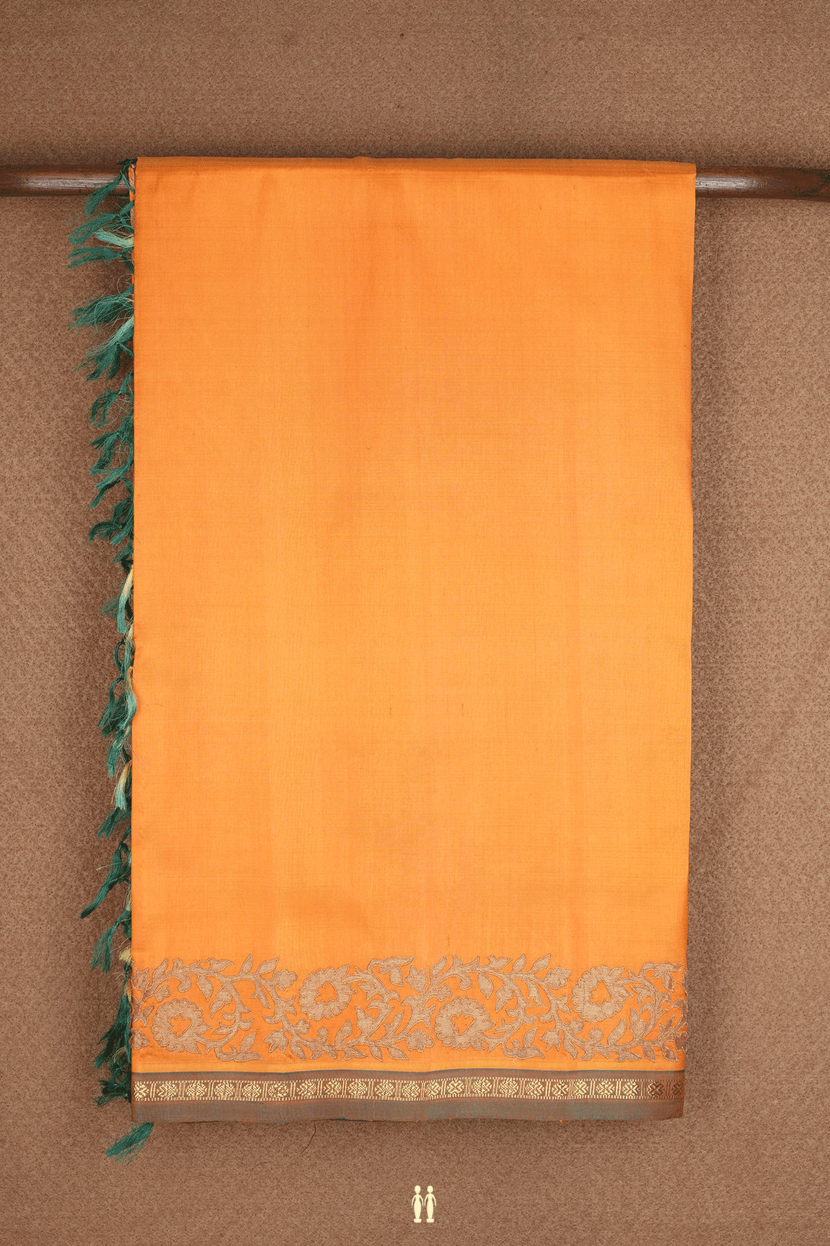 Floral Embroidered Border Plain Orange Kanchipuram Silk Saree