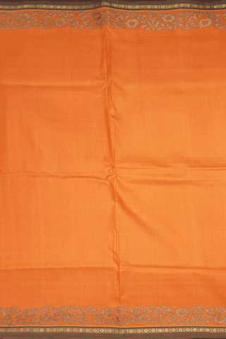 Floral Embroidered Border Plain Orange Kanchipuram Silk Saree
