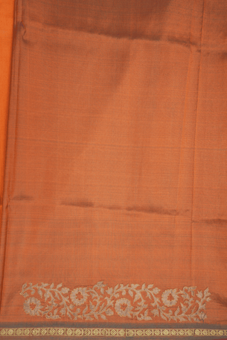 Floral Embroidered Border Plain Orange Kanchipuram Silk Saree