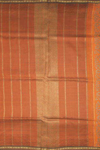 Floral Embroidered Border Plain Orange Kanchipuram Silk Saree