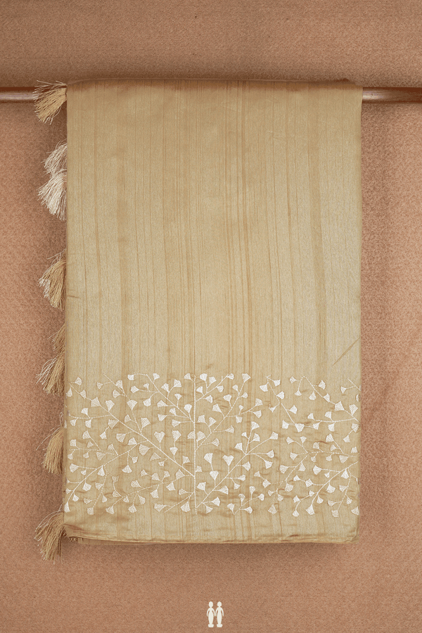 Floral Embroidered Border Tan Semi Raw Silk Saree