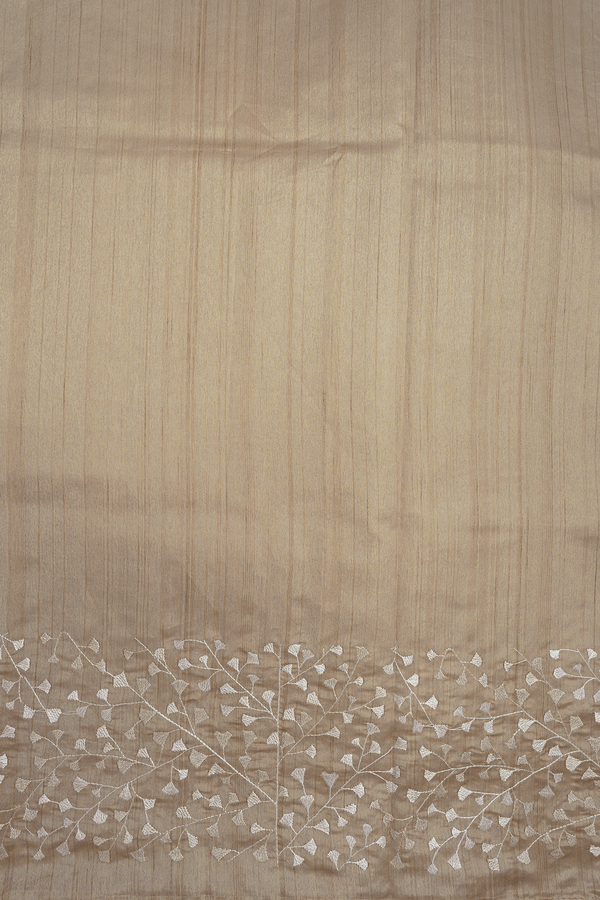 Floral Embroidered Border Tan Semi Raw Silk Saree